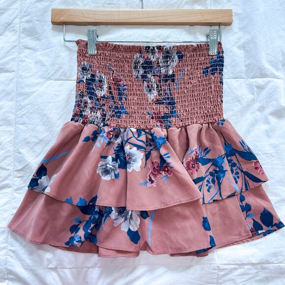 NWOT Sage The Label Floral Two-Piece Set XS Tie Front Crop Top Tiered Mini Skirt - Picture 6 of 7